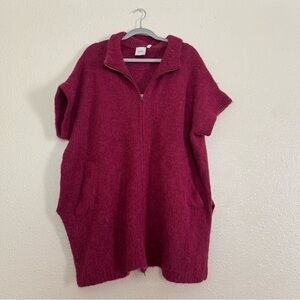 ELK Merlot Short Sleeve Alpaca Wool Blend Zip Up Cardigan One Size